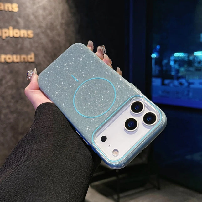 Luxury Glitter Bling Ultra Thin Phone Case For iPhone 17 16 15 14 Plus 17 Pro Max Magsafe Wireless Charge Shockproof Hard Cover