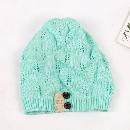 Winter Hats Woman Knitted Woolen Beret Hat Hollow Fashion Leaves Cap Lady Sexy Lace Button Casual Warm Women Hat