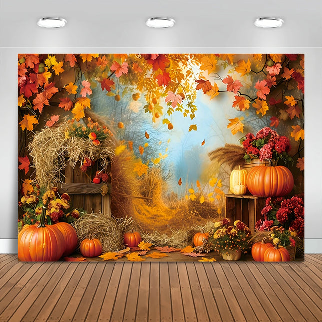 Fall Harvest Backdrop Autumn Barn Pumpkin Thanksgiving Maple Photography Background Festivals Party Baby Shower Decor Banner