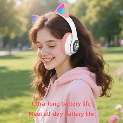 ST-28 Wireless Headphones Cat Ears Bluetooth Earphones Stereo Music Earbuds Bluetooth 5.0 Sports Gaming Headset with Mic
