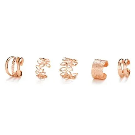 5pcs;Silver Color Leaves Clip Earrings for Women Men Creative Simple C Ear Cuff Non-Piercing Ear Ear Clip Set Trend Jewelry Gift