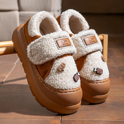 2025 New Platform Winter Cotton Shoes Women Outdoor Thick Bottom Warm Plush Slippers Woman Comfortable Cute Non Slip Snow Boots