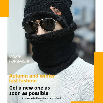 Winter hat men's warm and cold resistant with thick woolen hat cotton hat cycling knitted hat neck protection scarf two-piece se