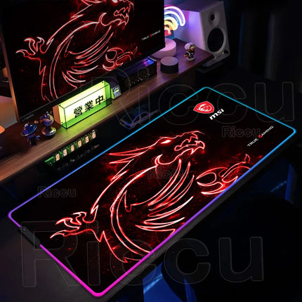 RGB MSI Pc Gaming Keyboard Expansion Mouse Pad LED Glowing Mat Anti-slip Rubber Backlight Esports Game Laptop Home Office Setup