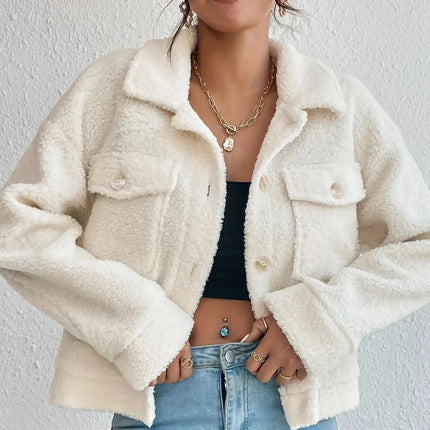 Winter Lamb Wool Short Coat For Women Thicken Warm Long Sleeve Turtleneck Jackets 2024 Autumn Fashion Streetwear Ladies Overcoat