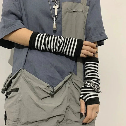Winter Warm Long Sleeves Gloves for Man Women Fingerless Stripe Hip-Hop Knitted Elbow Mittens Elastic Outdoor Warmer Arm