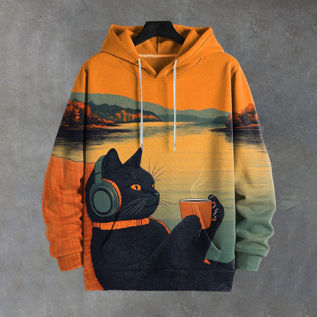 Men's Sweatshirt Casual Long Sleeve Hooded Pullover Animal Print Top Autumn Fashion Oversized Vintage Men's Hoodie Streetwear