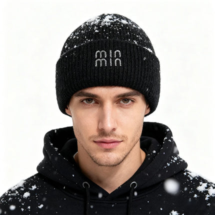 Winter Hats For Women Luxury Rhinestone Letters Fashion Cap Warm Hat Real Rabbit Fur Wool Skullies Beanies Knit Hats for Men