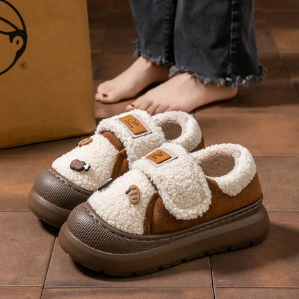 2025 New Platform Winter Cotton Shoes Women Outdoor Thick Bottom Warm Plush Slippers Woman Comfortable Cute Non Slip Snow Boots