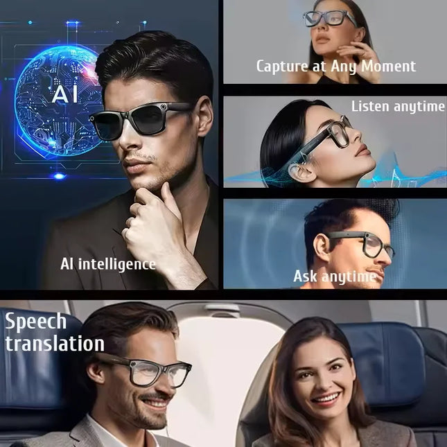 4K AI Smart Glasses 8MP HD Camera Video Bluetooth Call Intelligent Translation 270mAh Battery Voice Assistant Music Sunglasses