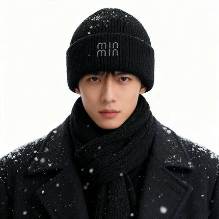 Winter Hats For Women Luxury Rhinestone Letters Fashion Cap Warm Hat Real Rabbit Fur Wool Skullies Beanies Knit Hats for Men