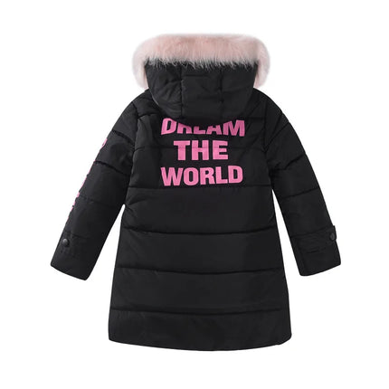 Winter Warm Jackets for Girls Fashion Fur Hooded Children Girls Waterproof Outwear Kids Cotton Lined Parkas
