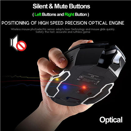 Free Wolf X8 Wireless Game Mouse Mute  Backlit Mechanical Mouse Ergonomic Charging Optical Mouse for PC Laptop Desktop