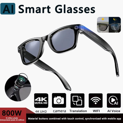 4K AI Smart Glasses 8MP HD Camera Video Bluetooth Call Intelligent Translation 270mAh Battery Voice Assistant Music Sunglasses