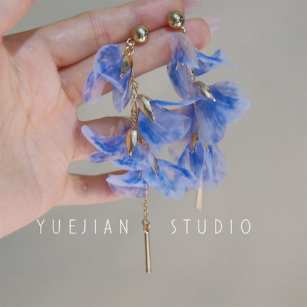 Romantic Temperament Fringed Purple Flower Clip on Earrings Without Piercing Fairy Vacation Style Seaside Long Ear Clips Cuffs