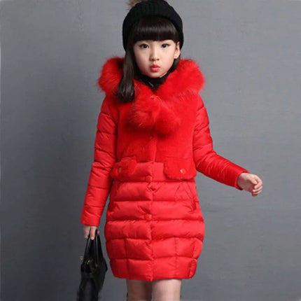 Winter Warm Jackets for Girls Fashion Fur Hooded Children Girls Waterproof Outwear Kids Cotton Lined Parkas