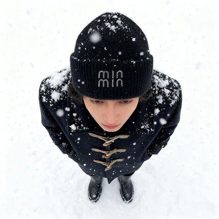 Winter Hats For Women Luxury Rhinestone Letters Fashion Cap Warm Hat Real Rabbit Fur Wool Skullies Beanies Knit Hats for Men