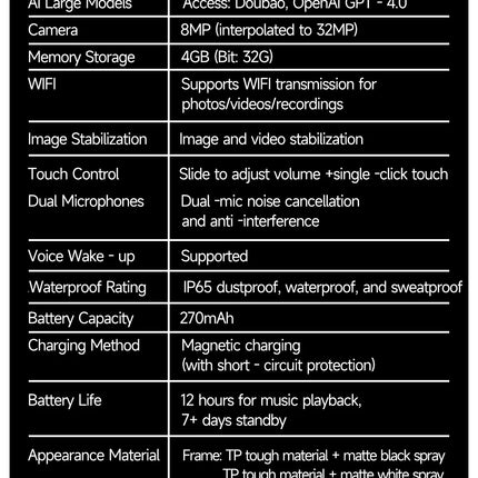 4K AI Smart Glasses 8MP HD Camera Video Bluetooth Call Intelligent Translation 270mAh Battery Voice Assistant Music Sunglasses