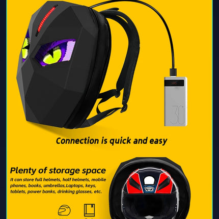 Knight LED Motorcycle Backpack for Men, LED Backpack With DIY Programmable Full Color Screen, Hard Shell Waterproof Helmet Bag