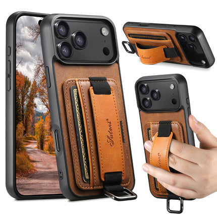 SUTENI Phone Case Wrist Strap Ring Buckle Faux Leather Card Holder Stand For iPhone 17 Pro Max 16 Plus 15 14 13 12
