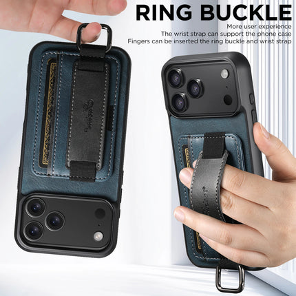 SUTENI Phone Case Wrist Strap Ring Buckle Faux Leather Card Holder Stand For iPhone 17 Pro Max 16 Plus 15 14 13 12