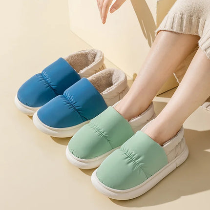 Waterproof Winter Shoes for Men's 2025 New Plush Slippers Women Ankle Boots Warm White Couple Cotton Couples Platform Shoes