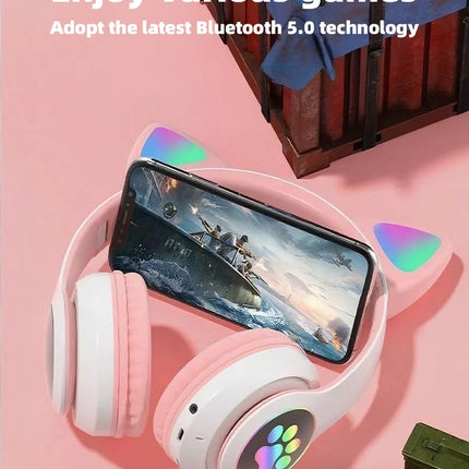 ST-28 Wireless Headphones Cat Ears Bluetooth Earphones Stereo Music Earbuds Bluetooth 5.0 Sports Gaming Headset with Mic