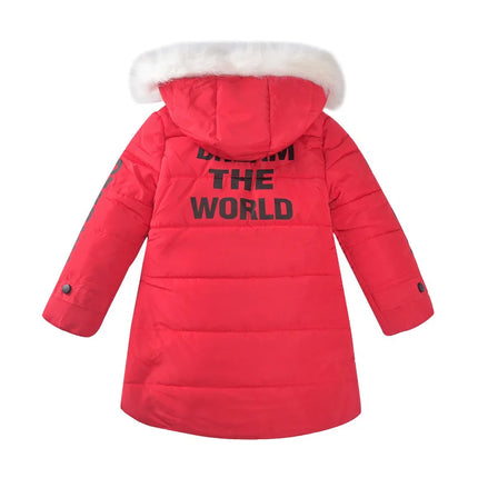 Winter Warm Jackets for Girls Fashion Fur Hooded Children Girls Waterproof Outwear Kids Cotton Lined Parkas
