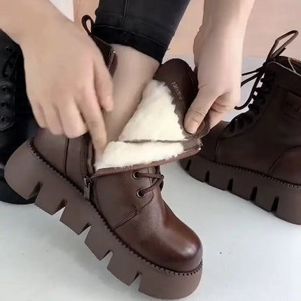 Snow Boots Womens Shoes 2025 New Boots Warm Wool Platform Shoes Thickened Cotton Shoes Cold Winter Round Toe Platform Boots