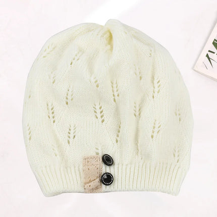Winter Hats Woman Knitted Woolen Beret Hat Hollow Fashion Leaves Cap Lady Sexy Lace Button Casual Warm Women Hat