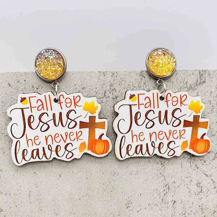 2024 New Autumn Thanksgiving Earrings Turkey Pumpkin Maple Leaf Wooden Earrings Women's Thanksgiving Festival Jewelry