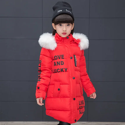Winter Warm Jackets for Girls Fashion Fur Hooded Children Girls Waterproof Outwear Kids Cotton Lined Parkas