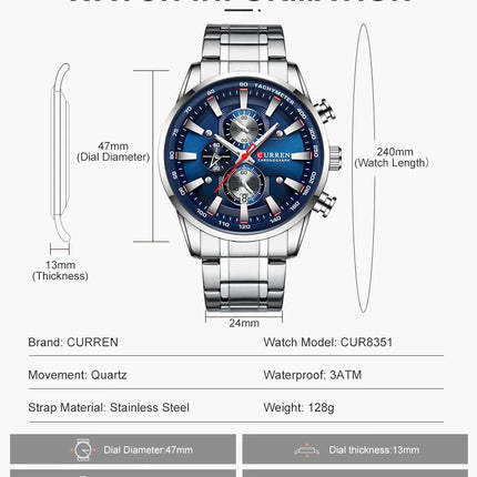 Top Luxury Brand CURREN Quartz Men’s Watch Sport Waterproof