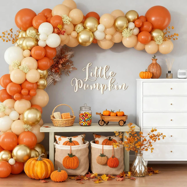 Fall Theme Balloons Garland Orange White Nude Gold Balloon Arch Kit Fall Pumpkin Thanksgiving Birthday Party Wedding Decoration