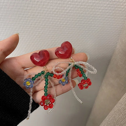 Romantic Temperament Fringed Purple Flower Clip on Earrings Without Piercing Fairy Vacation Style Seaside Long Ear Clips Cuffs