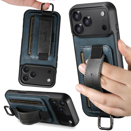 SUTENI Phone Case Wrist Strap Ring Buckle Faux Leather Card Holder Stand For iPhone 17 Pro Max 16 Plus 15 14 13 12