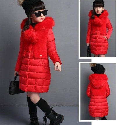Winter Warm Jackets for Girls Fashion Fur Hooded Children Girls Waterproof Outwear Kids Cotton Lined Parkas
