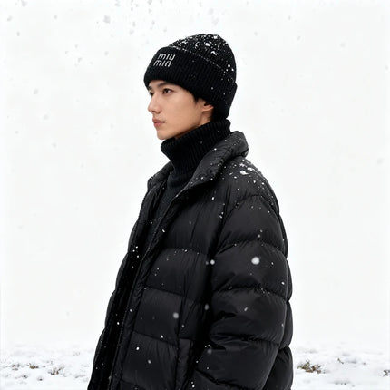 Winter Hats For Women Luxury Rhinestone Letters Fashion Cap Warm Hat Real Rabbit Fur Wool Skullies Beanies Knit Hats for Men