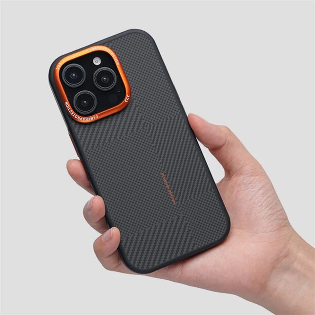 Matte Carbon Fiber Texture MagSafe Phone Case For iPhone 17 Wireless Charging Alloy Lens Protective Cover
