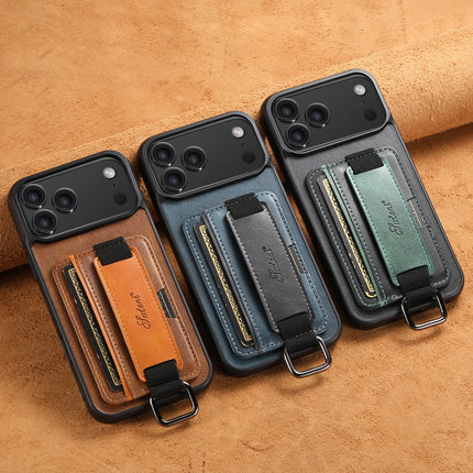 SUTENI Phone Case Wrist Strap Ring Buckle Faux Leather Card Holder Stand For iPhone 17 Pro Max 16 Plus 15 14 13 12