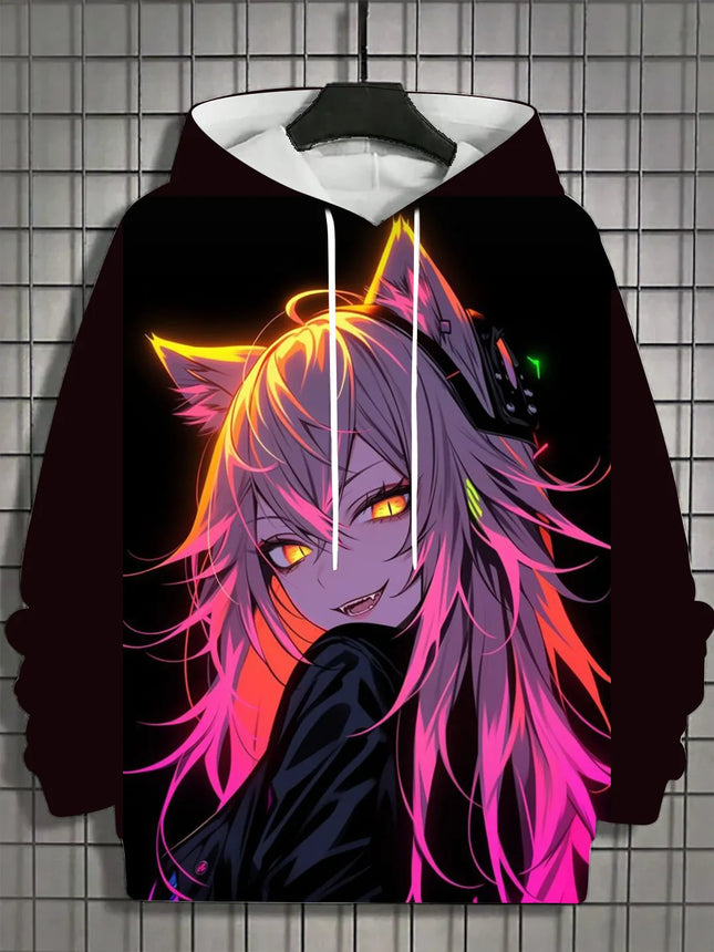 Vintage Men's Hoodie 3d Print nymphet Tops  Cartoon Girl Graphics Long Sleeve Hoodie Fashion Men's Top Oversized Streetwear Tees