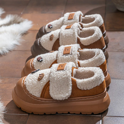 2025 New Platform Winter Cotton Shoes Women Outdoor Thick Bottom Warm Plush Slippers Woman Comfortable Cute Non Slip Snow Boots