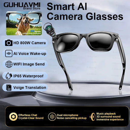 New 800W Camera Glasses Men Color-Changing AI Smart Translation Glasses Photo Video Recording Waterproof Call Smart Sunglasses