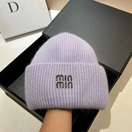 Winter Hats For Women Luxury Rhinestone Letters Fashion Cap Warm Hat Real Rabbit Fur Wool Skullies Beanies Knit Hats for Men