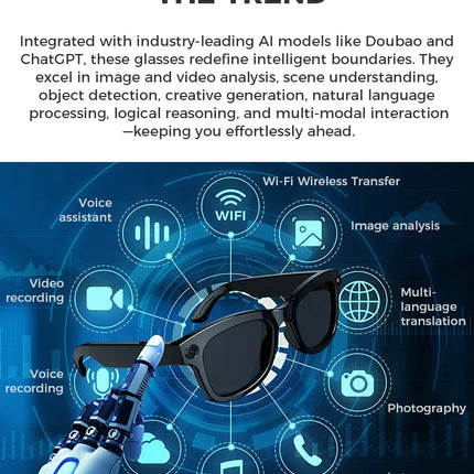 AI Smart Glasses 500W HD Camera Shooting Bluetooth Calling Intelligent Voice Assistant Control Music Smart Glasses For Men Women