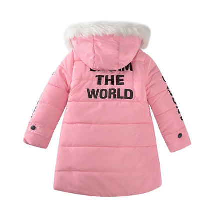 Winter Warm Jackets for Girls Fashion Fur Hooded Children Girls Waterproof Outwear Kids Cotton Lined Parkas