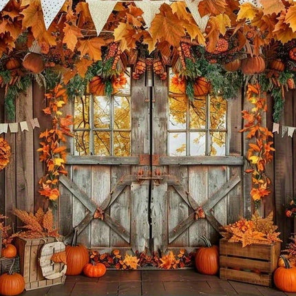 Fall Harvest Backdrop Autumn Barn Pumpkin Thanksgiving Maple Photography Background Festivals Party Baby Shower Decor Banner