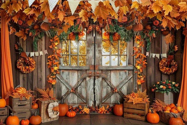 Fall Harvest Backdrop Autumn Barn Pumpkin Thanksgiving Maple Photography Background Festivals Party Baby Shower Decor Banner