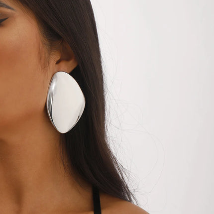 New Large Asymmetric Flat Bright Metal Alloy Massive Heavy Earrings for Women Girls Exaggerated Trend Jewelry Gifts