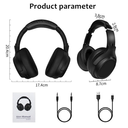 20 H Play Bluetooth Headphones with Large Earmuffs Wireless Earphones with Bass Noise Cancelling and Mic TF-card Support Helmet